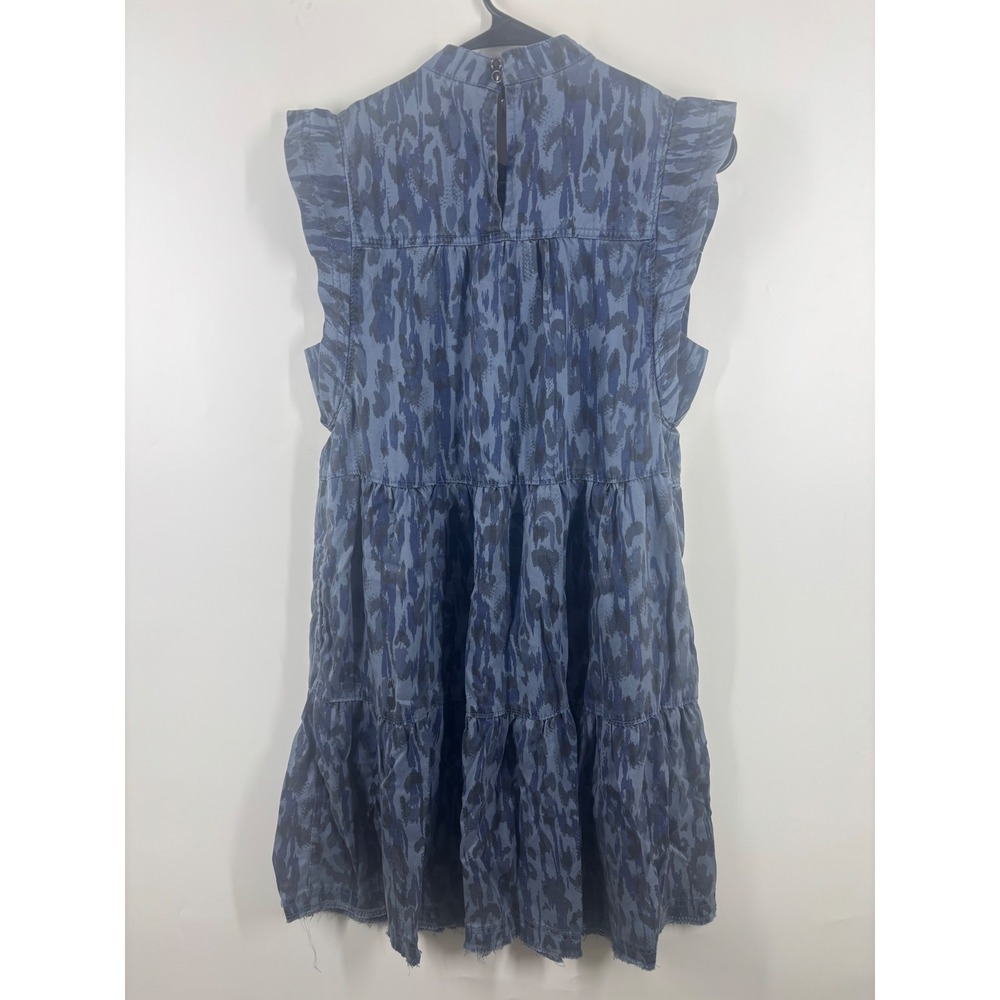 Anthropologie Jenee Blue Animal Print Tiered Babydoll Mini Dress Ruffle Sleeve S - Picture 3 of 6